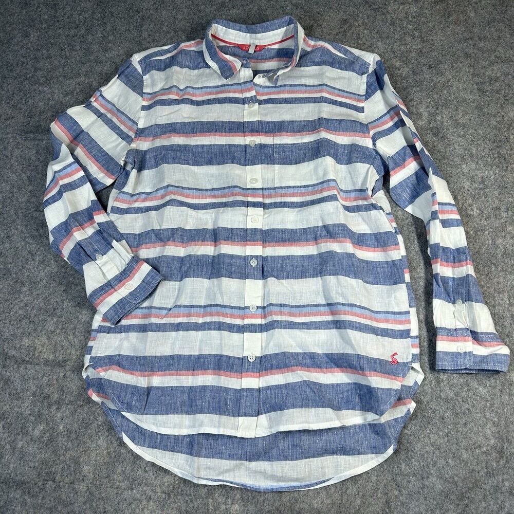 Joules Tunic Top Womens 8 Jeanne Striped Button Down Linen Lightweight Shirt